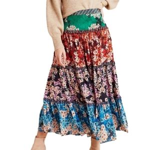 Anthropologie Bhanuni by Jyoti Anarosa tiered maxi floral skirt women's size 6